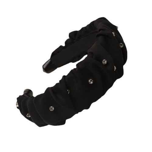 Korean super fairy sparkling black pleated satin hairband high skull hairpin headdress women's non-slip wide-brimmed headband hair accessory