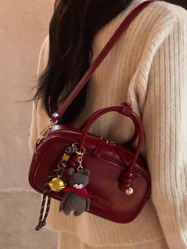 Nanfeng Chio2nd Cuscino in vera pelle bordeaux leggermente stropicciato per donna, borsa a tracolla singola rossa per matrimonio._voghion.com