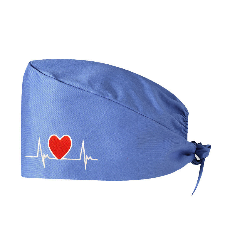Gorro médico unisex de algodón puro de color sólido con bordado de electrocardiograma para hospital, salón de belleza, veterinario, enfermera