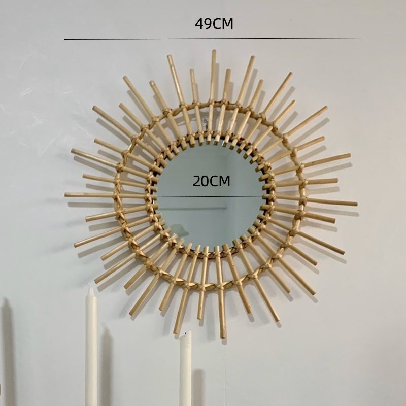 Espejo de maquillaje de ratán redondo nórdico transfronterizo Espejo de pared tejido a mano de estilo ins Espejo de decoración de pared de la casa de familia de entrada