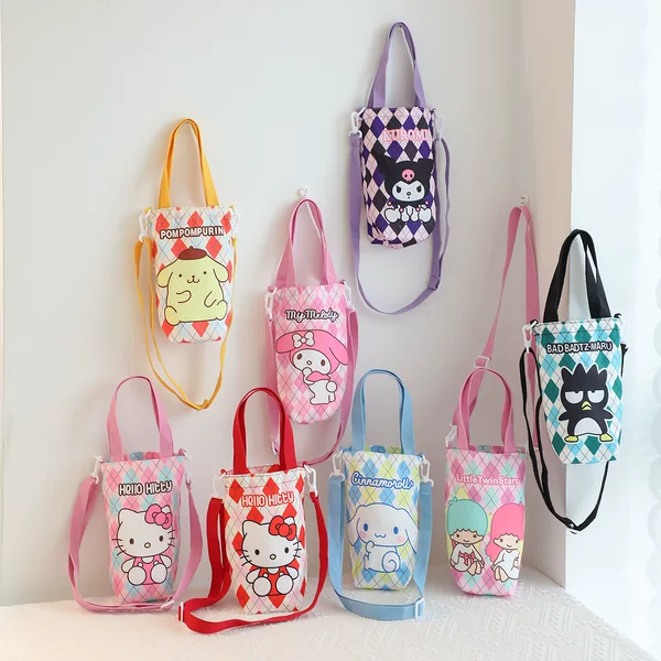Japanese Style Cartoon Cute Canvas Water Cup Bag Cross-Body Satchel Dual-Use Water Bottle Bag Out-And-Out Small Cloth Bag Hand Bag