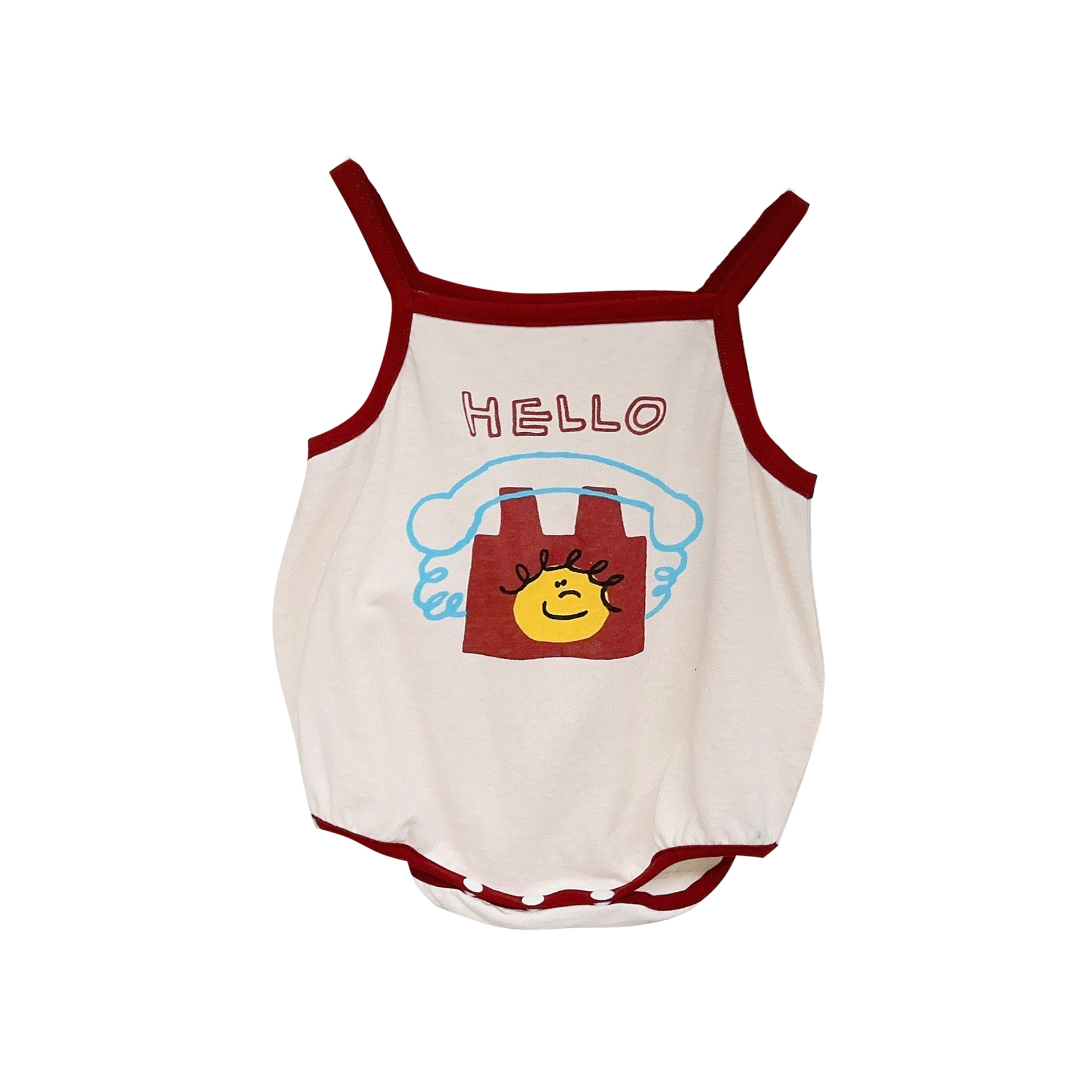 Verano coreano estilo ins diseño de nicho estilo delgado letras de dibujos animados bebé sin mangas 0-2 años cabestrillo fuera mamelucos