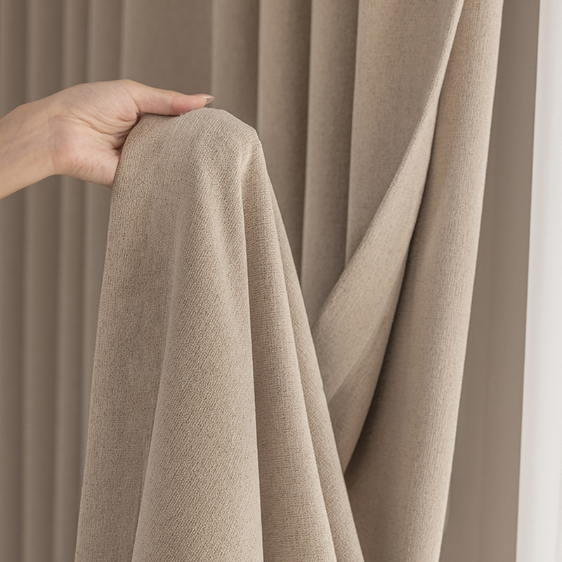 [Double-Sided Yunjin] Japanese Milk Tea Color Curtains Cotton and Linen Cream Style Bedroom Living Room Blackout Curtain Cloth Log Style