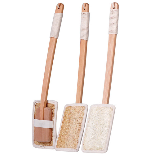 Loofah long-handled bath brush double-sided loofah pulp back rub artifact bathroom cleaning brush back wooden handle shower brush