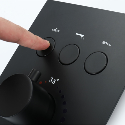 HIDEEP three-function shower mixer faucet wall-mounted concealed shower valve black thermostatic switch button control valve