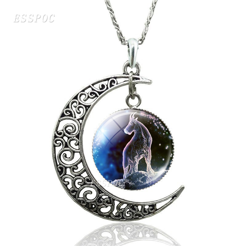 Foreign Trade 12 Constellation Necklace Silver Jewelry Animal Starry Sky Time Gem Crescent Pendant Supply Spot Wholesale
