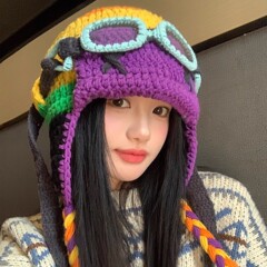 檀健次同款可爱搞怪毛线帽女秋冬2025新款针织保暖飞行帽包头帽子