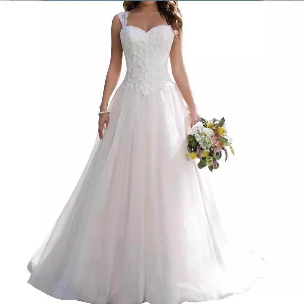 European and American Style Spaghetti Strap Light Wedding Dress Ivory White Aliexpress New Bridal Gown for Photoshoot Travel Photography Mesh Dress