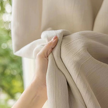 新款日系侘寂风加厚雪尼尔压皱遮光窗帘超柔纯色客厅卧室窗帘布料