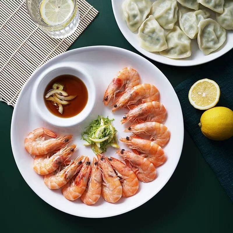 European-Style Double Plate Ceramic Dumpling Plate with Dipping Sauce Dish, Dumpling Plate for Banquets, Creative Shrimp Plate, Hotel Commercial Tableware