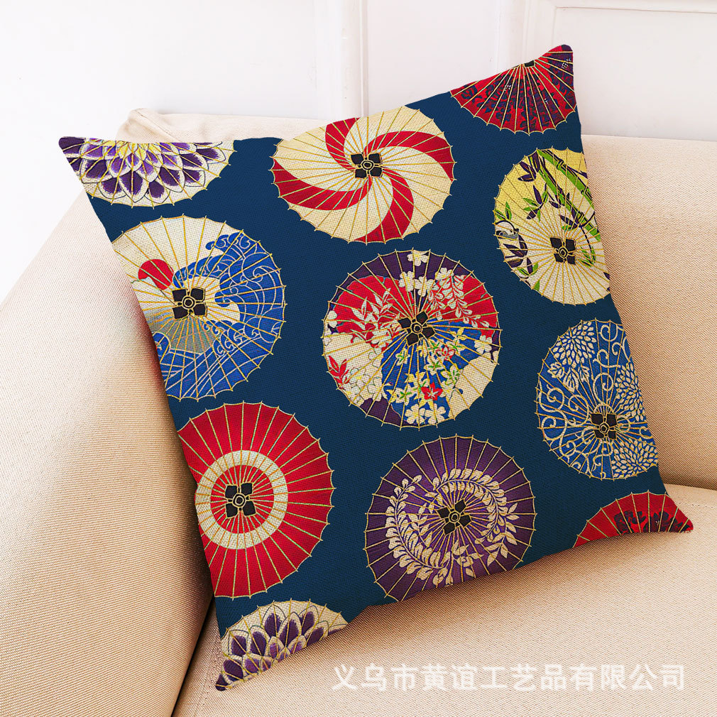 亚马逊 新款艺术花伞棉麻抱枕套 汽车靠垫办公室午睡抱枕厂家直销