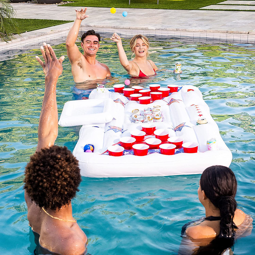 Factory pvc inflatable 28 Cup hole floating row water game desktop drink cup holder thickened inflatable floating bed drink holder