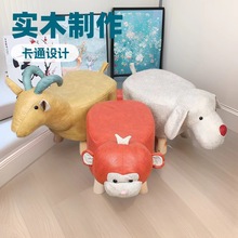 动物换鞋凳子实木印logo卡通沙发圆凳大象儿童小板凳收纳创意收纳
