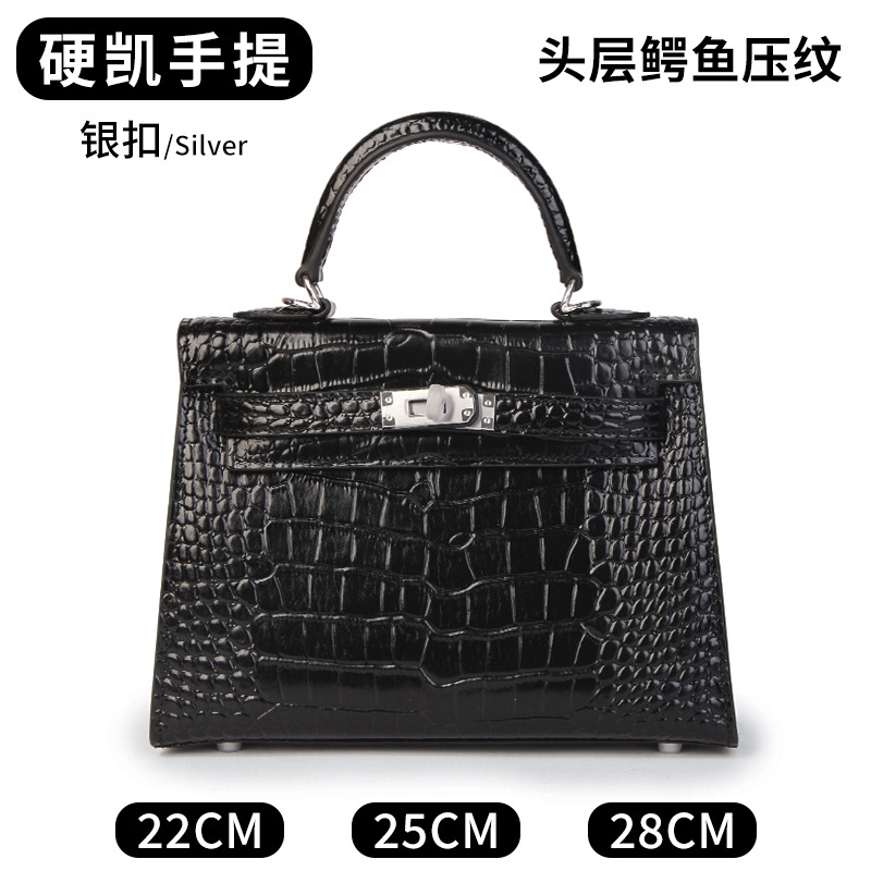 广州白云女包凯丽头层鳄鱼压纹包真皮女真皮包包百搭手提斜挎包女