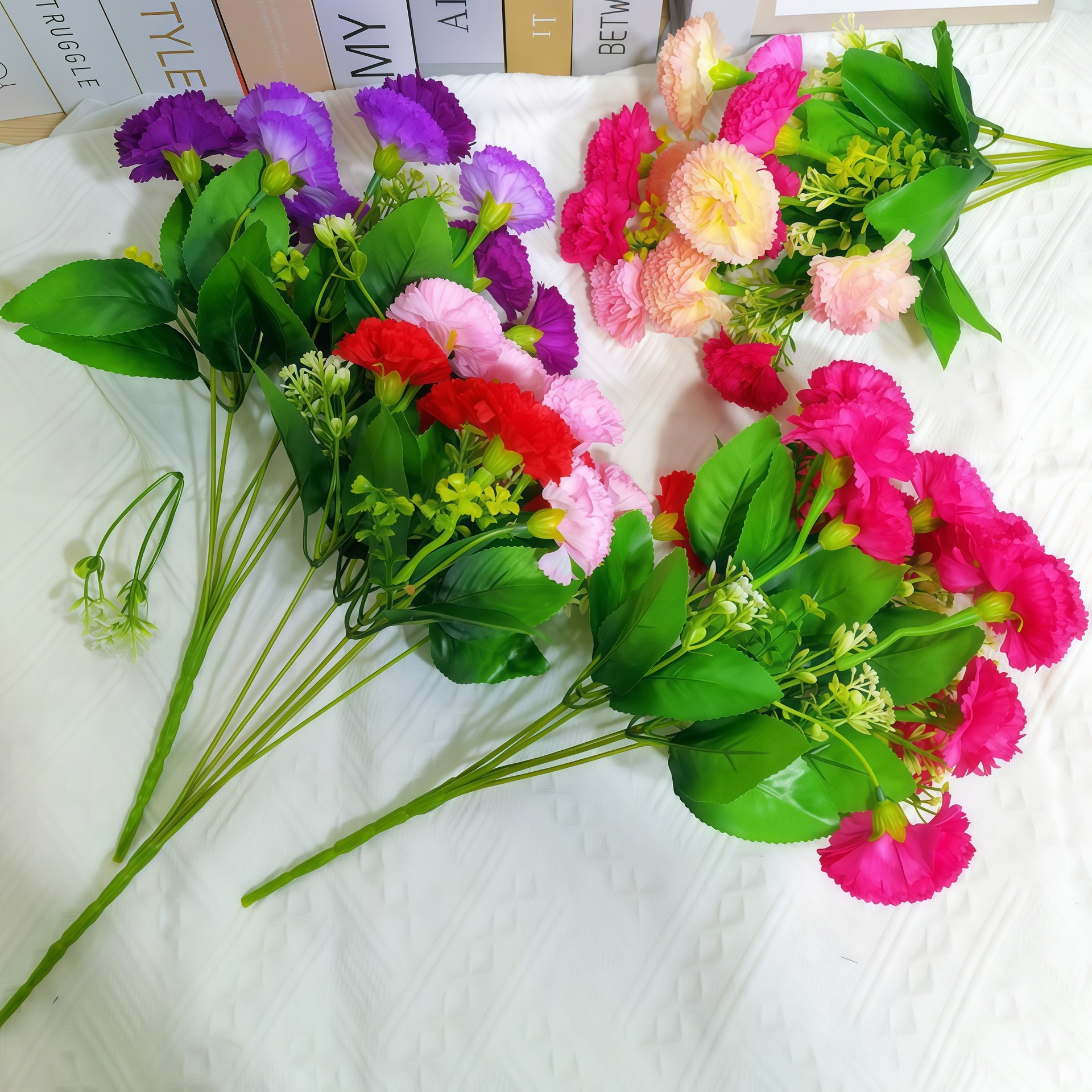 批发仿真花12头康乃馨假花绢花花箱花池花坛插花家居婚庆花枝插花