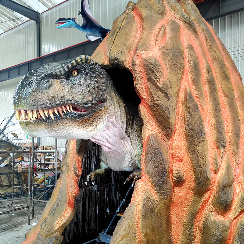 Simulación de dinosaurio T. rex esponja de silicona de alta densidad maquinaria móvil juego eléctrico simulación de escultura de dinosaurio