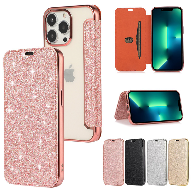 适用iPhone14闪粉手机皮套苹果17电镀透明插卡保护壳TPU时尚全包