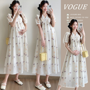 2025 in stock Pregnant Women Summer Chiffon Print Dress Summer dress Loose Short Sleeve plus size dress