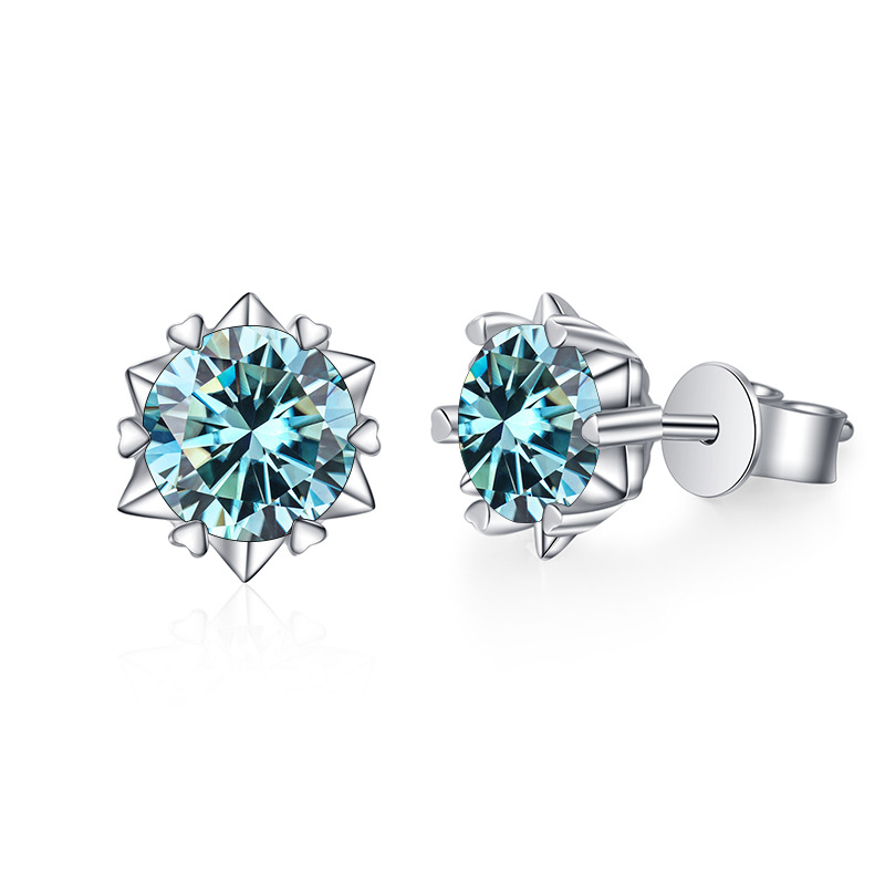 S925 pendientes de plata esterlina mujeres diamantes de mosaico de nieve corazón de seis patas fabricantes de pendientes de perforación de mosaico
