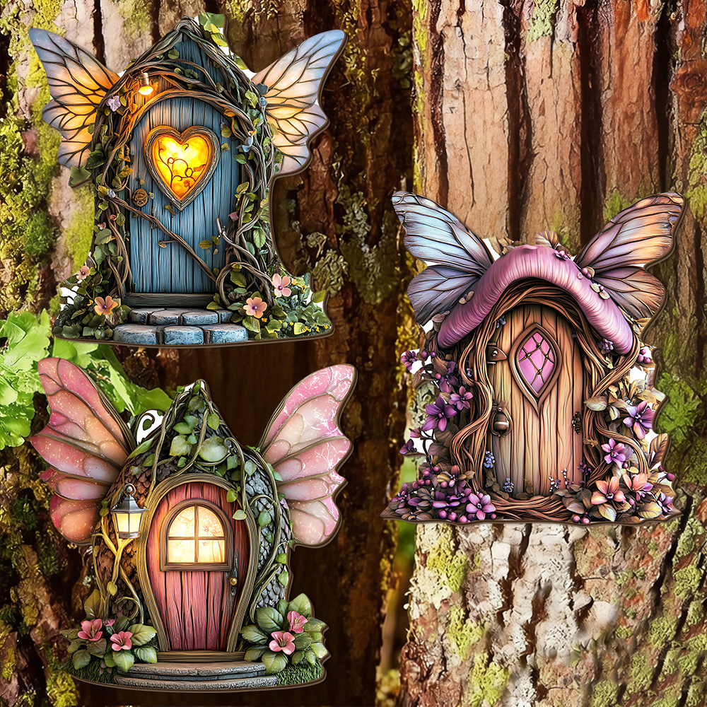 Decoración colgante creativa puerta de hadas puerta jardín micro paisaje diseño de artesanía de madera 2D decoración de la atmósfera del hogar