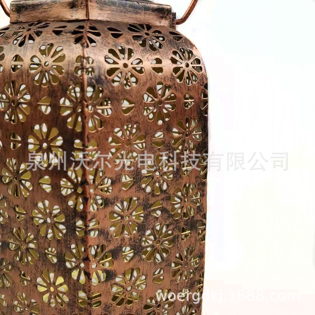 亚马逊LED 户外庭院装饰灯六角摩洛哥花纹镂空 复古  铁艺投影灯