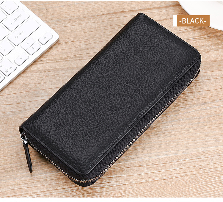 Gran patrón de cuero genuino de las mujeres largas billetera de moda embrague RFID antirrobo cepillo de piel de vaca titular de la tarjeta monedero