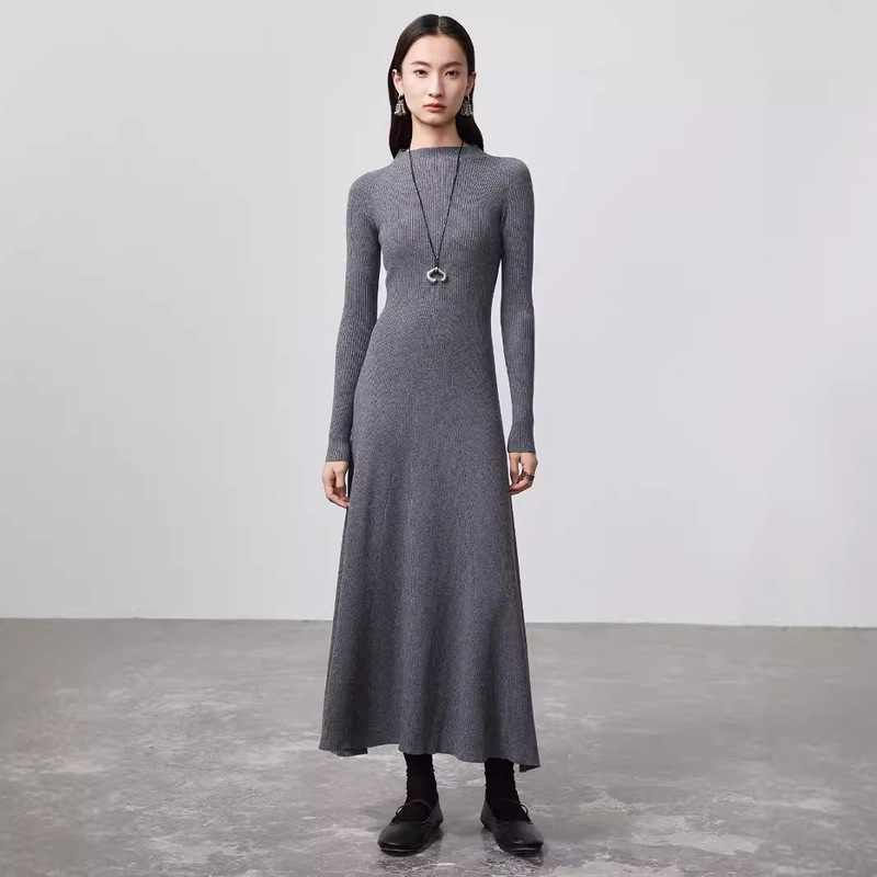 Early Autumn Machine Washable Wool Long Slim-Fit Knitted dress Elegant Base Skirt Slim Look Simple A- Line Skirt