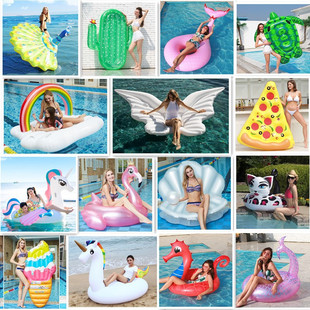 Cross-Border Hot-Selling Floating Row Original Adult Oversized Water Inflatable Ride Unicorn Floating Bed Swan Swimming Ring