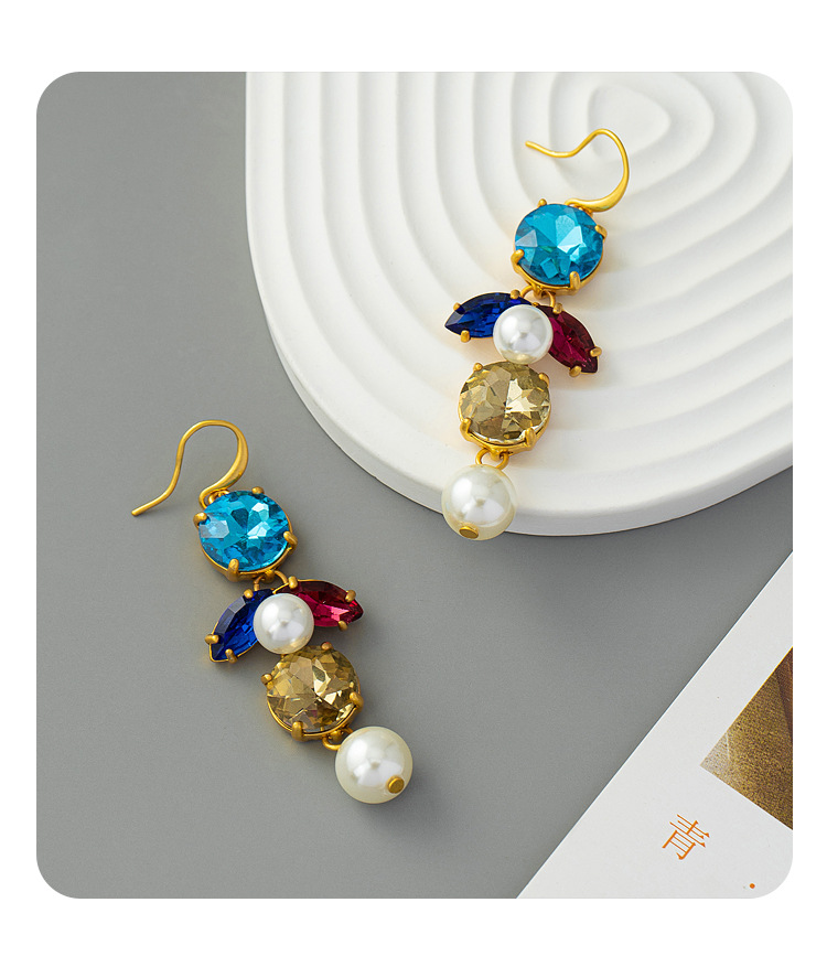 Luxury Gemstone Tassel Earrings Elegant Long Pearl Drop Earrings_voghion.com