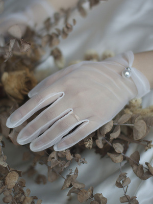 Wedding Bride Short Pearl Gloves Wedding Dress Korean Mesh Photography Travel Accessories 