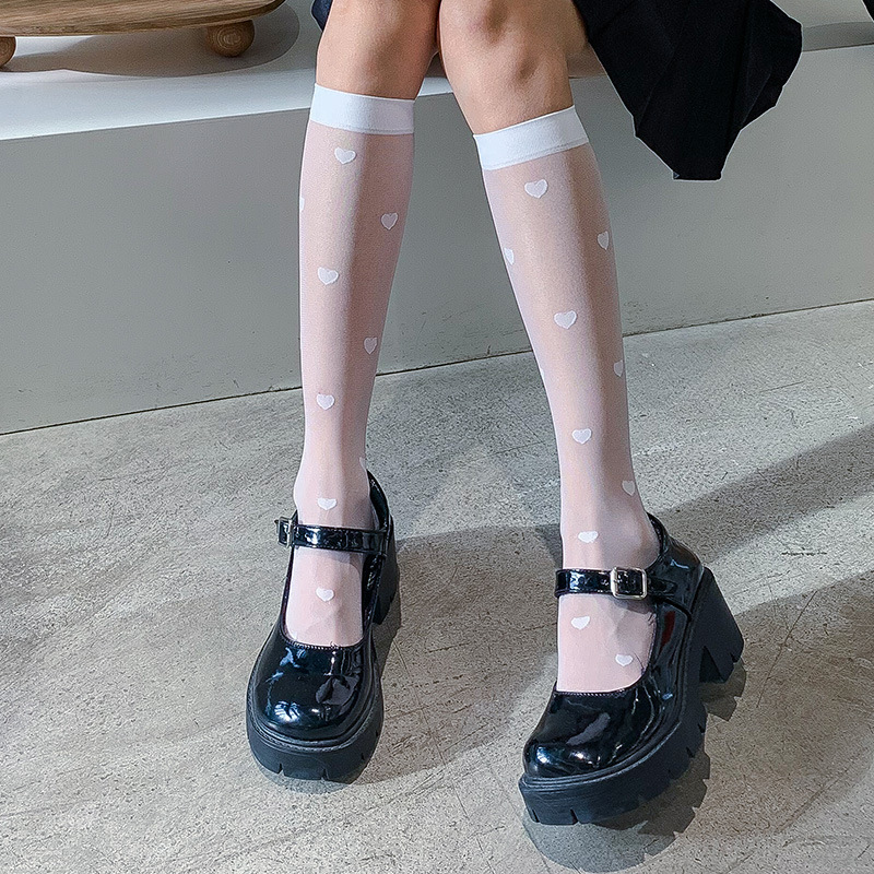 JK calcetines de pantorrilla dulce amor medias japonesas hasta la rodilla medias transparentes de verano ultrafinas de mujer anti-enganche seda entrega de una pieza