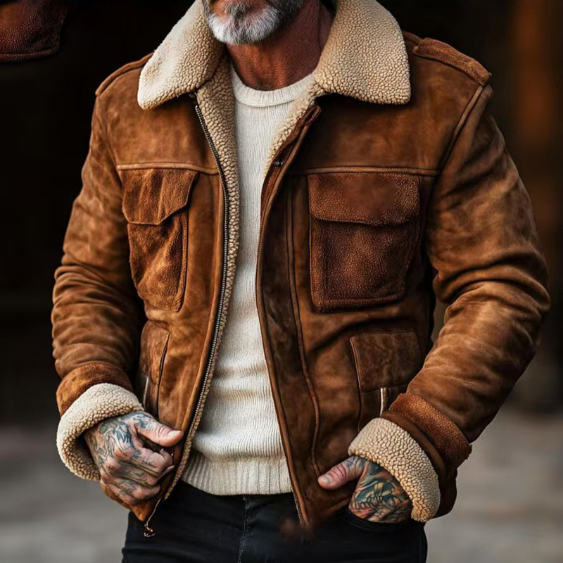 Foreign Trade 24 Hot-Selling Men's Jacket, Lambswool Lapel Workwear Zipper Jacket, Business Casual