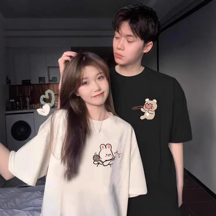 high quality 100 Cotton Summer Couple's Short Sleeve T-shirt Loose Half Sleeve T-shirt for Men and Women Loose Half Sleeve T-shirt Cute T-shirt