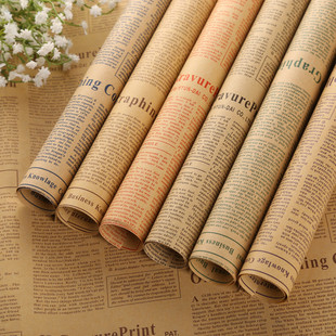 Factory wholesale flower wrapping paper nostalgic English newspaper retro kraft paper flower bouquet packaging materials