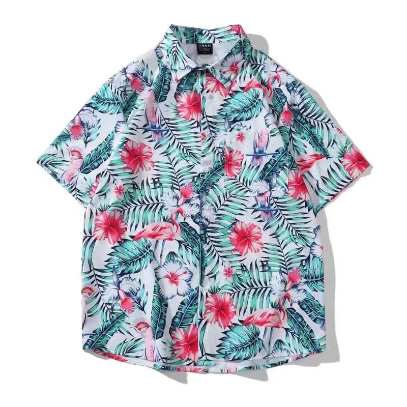 Camisa de moda de verano popular de moda juvenil de media manga elegante de Harajuku nuevo flojo artístico a juego para hombres