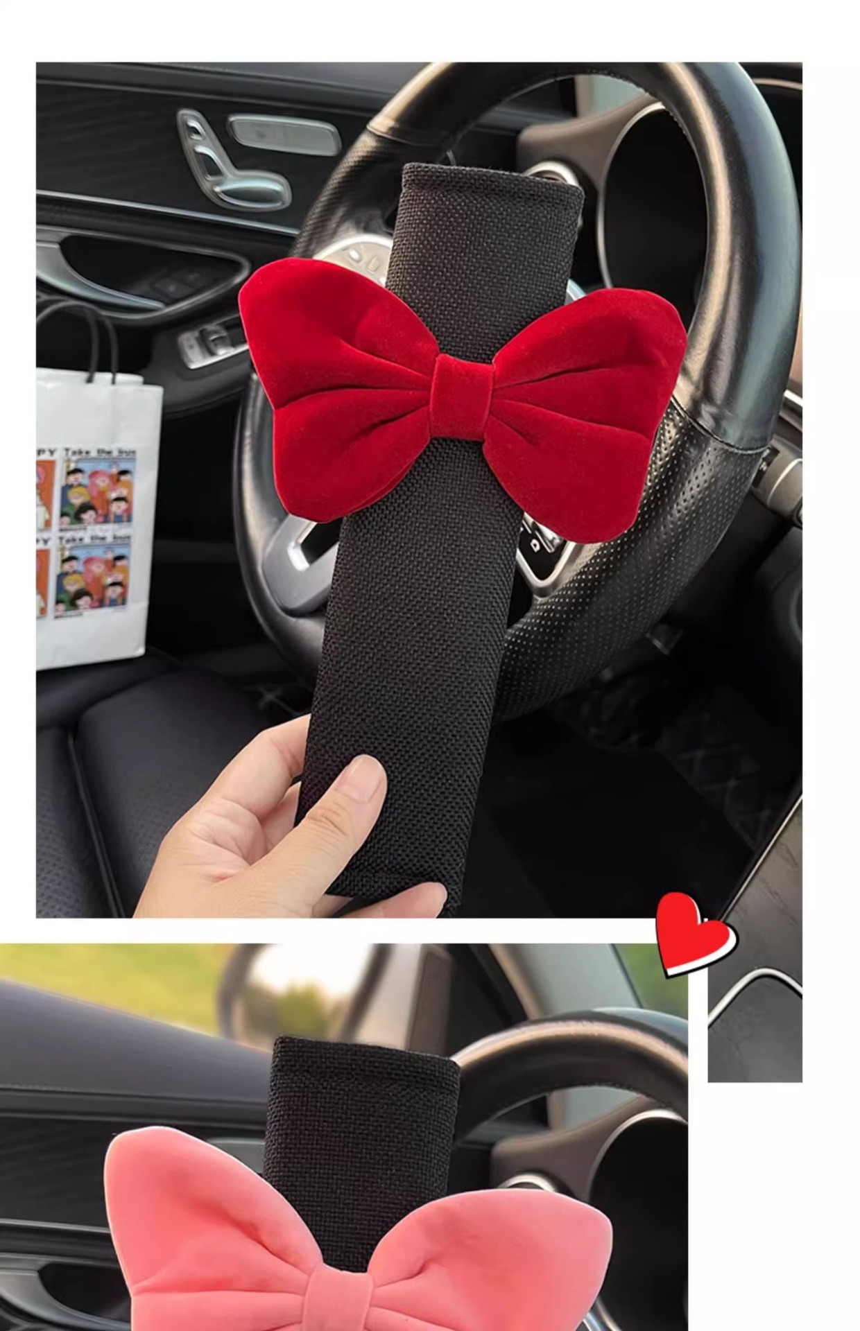 Car Seat Belt Shoulder Cover, Cute Bow Seat Belt, Anti-Stranglehold Car Protective Cover, Girls' Car Interior Decoration