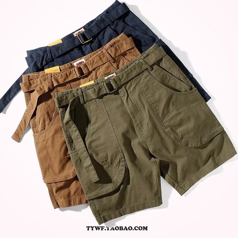 [Direct Sales] Trendy Brand Cargo Pants Men's Shorts Summer Thin Loose Multi-Pocket Casual Quarter Pants Belt Mid-Pants