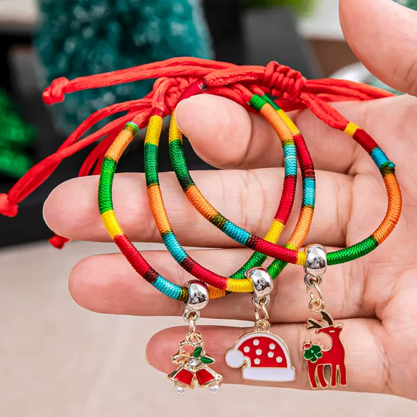 Christmas Colorful Bracelets, Small Christmas Decoration Gifts for Children, Cute Christmas Woven Bracelets, Adjustable