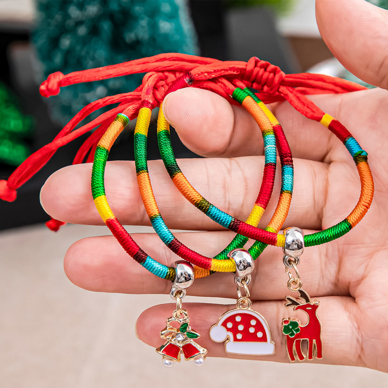 Christmas Colorful Bracelets, Small Christmas Decoration Gifts for Children, Cute Christmas Woven Bracelets, Adjustable