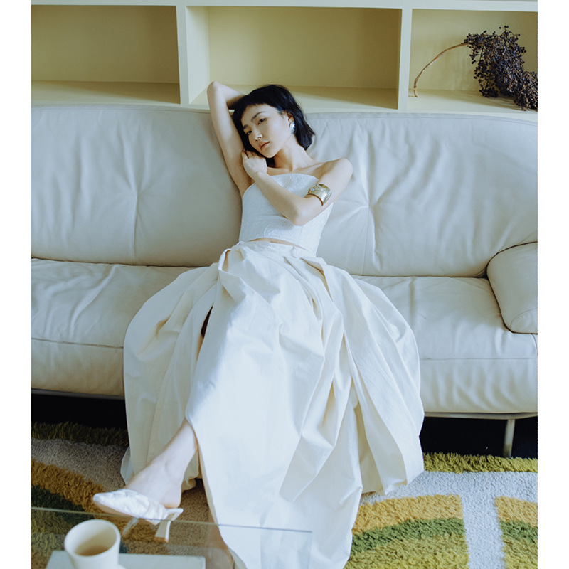 Simple Light Wedding Dress Bride Tube Top Two-Piece Elegant Dress Light Luxury Niche Mori Style Travel Photoshopped Door Yarn Dress