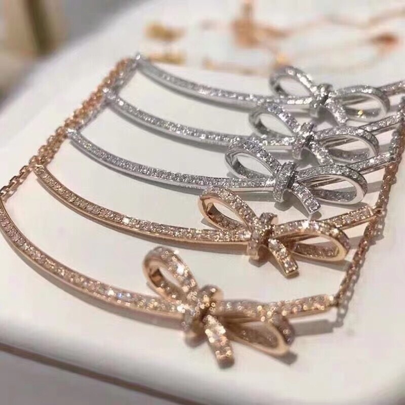 Fragrant Style Smile Full Diamond Smiley Bow Necklace Women's Clavicle Chain Zircon Platinum Pendant