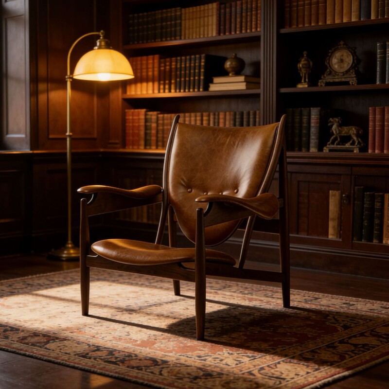 Chieftain Chair Fas Grade North American Walnut Wood Leisure Chair Italian Style Single Leather Sofa Chair Foshan Source Factory