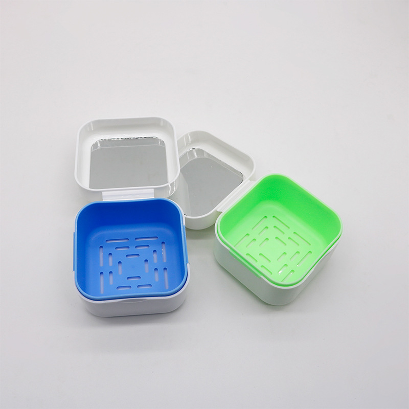 Caja de almacenamiento de dientes con espejo y red, caja de almacenamiento de dientes falsos, caja de dientes, caja de remojo de aparatos dentales, caja de almacenamiento de limpieza de dientes, caja de soporte dental
