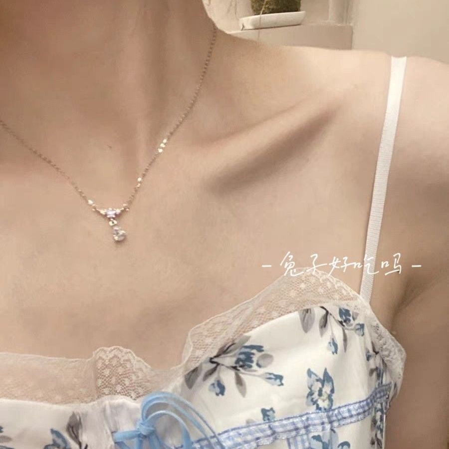 「雨滴」精靈眼淚925銀項鍊女生夏天鎖骨鏈小眾不掉色小眾頸鏈