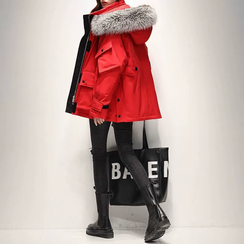 Long velvet down jacket, duck down, 2024, removable silver‑fox fur option