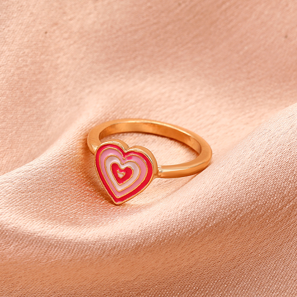 Cross-border New Arrival Dripping Oil Love Heart-shaped Ring Europe And America Creative Colorful Oil Necklace Boots Simple Bracelet Ring Rings Little Finger Ring Women display picture 5