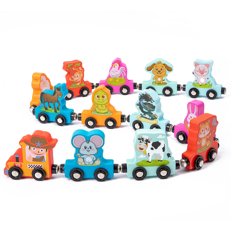 CE CPC madera para niños letras digitales de tráfico magnético tren pequeño 1 - 2 - 3 años de bebé ensamblaje coche de juguetes