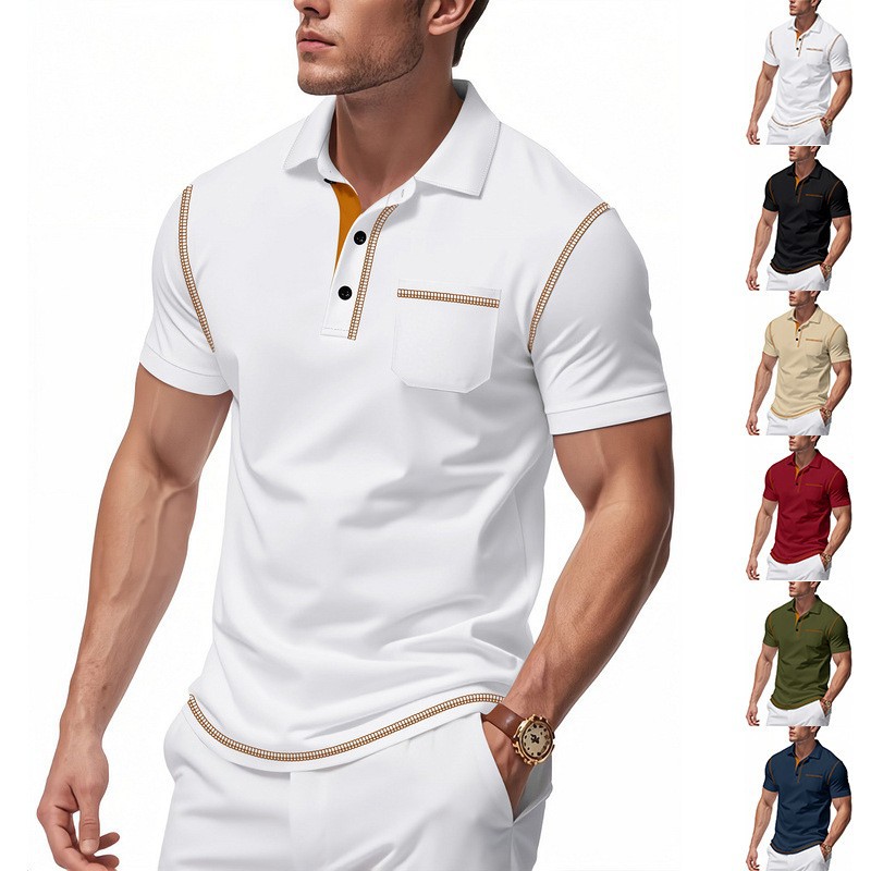 Cross-Border Amazon Summer American Men's Loose Casual Light Luxury Simple Lapel Breathable Sports Polo Shirt Short Sleeves