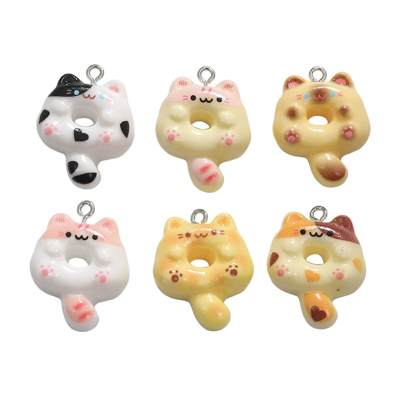 Ювелирные аксессуары из смолы «сделай сам», 6 цветов, 21*29 мм, подвеска в виде милого кота в виде пончика, браслет для багажа «сделай сам», ручной