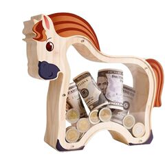 クロスボーダー木製ポニー貯金箱デスクトップ装飾品漫画コイン貯金箱アクリル透明子供の貯金箱